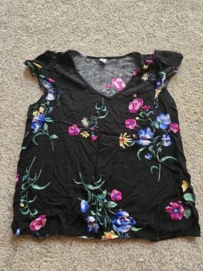 Old Navy Black Floral V-Neck Camisole with Multicolor Blooms